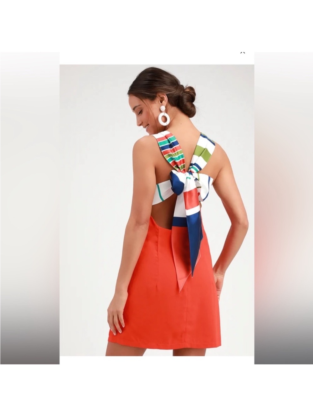 Lulu's Coral Mini Dress with Striped Tie-Back Bow